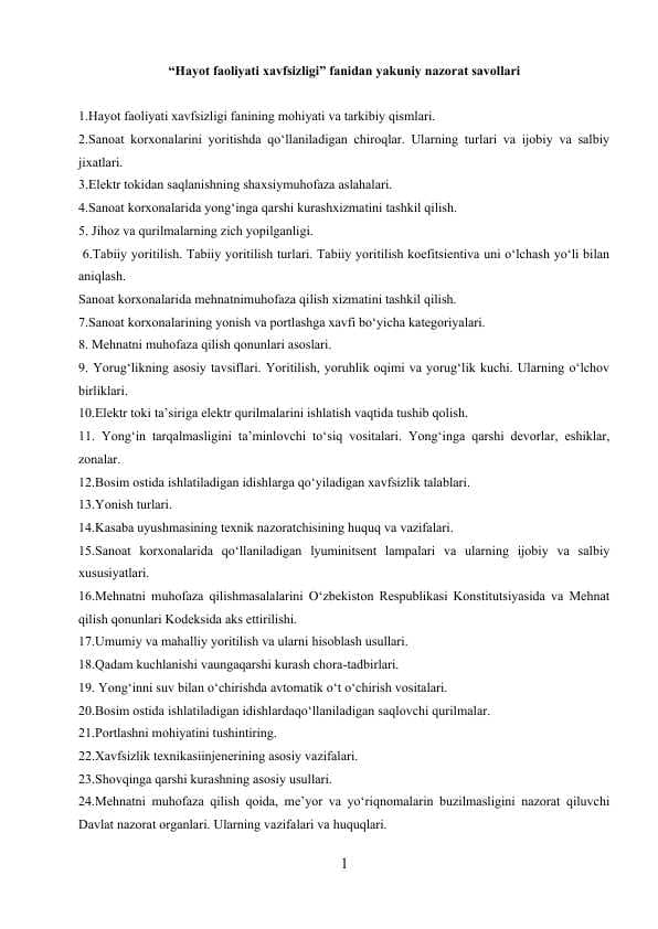 Hayot faoliyati xavfsizligi