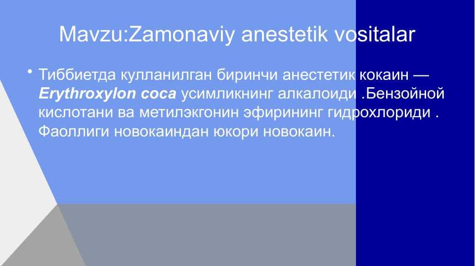 Zamonaviy anestetik vositalar
