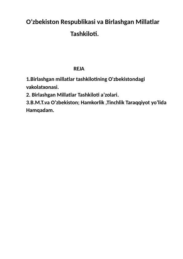 O’zbekiston Respublikasi va Birlashgan Millatlar  Tashkiloti.