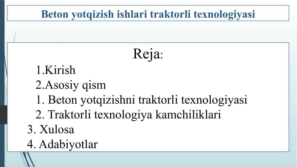 Traktorli texnologiyasi beton yotqizish