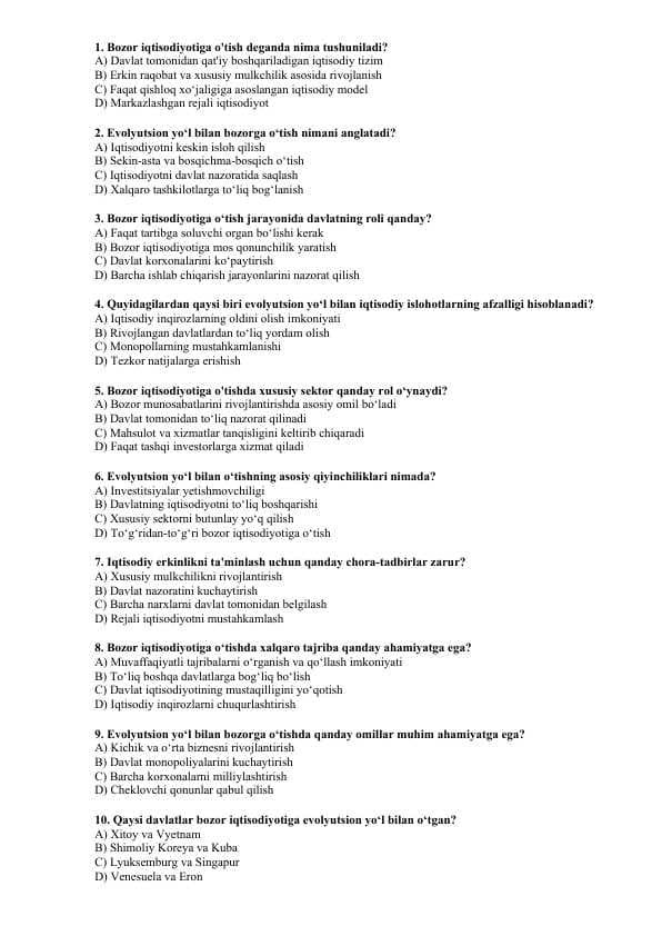 Bozor iqtisodiyotiga òtishga evalutsion yòl tutilishi sabablari test.docx