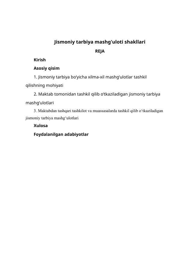 Jismoniy tarbiya mashg'uloti shakllari
