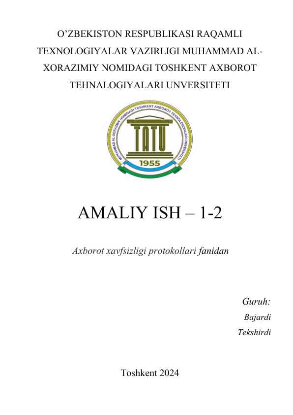 deadline  Axborot xavfsizligi protokollari fanidan