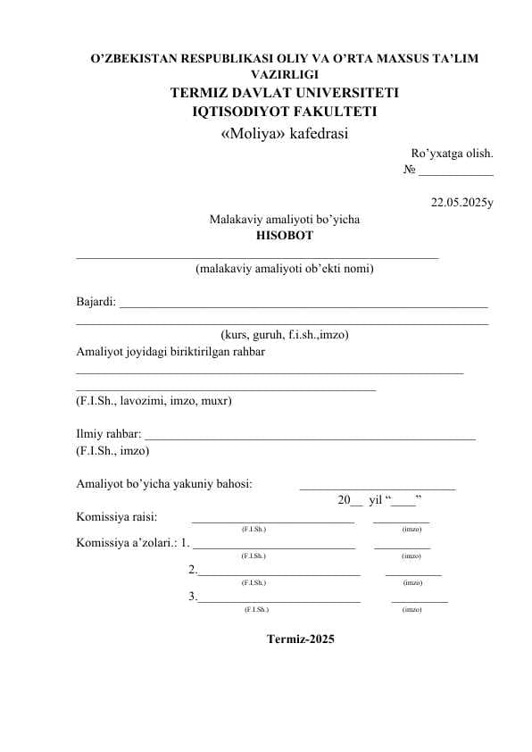Moliya tashkiloti amaliyot hisoboti