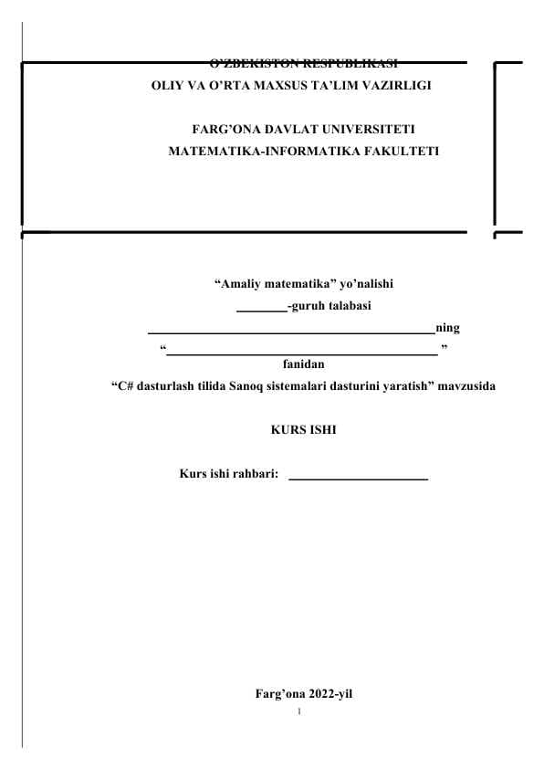C# dasturlash tilida Sanoq sistemalari dasturini yaratish