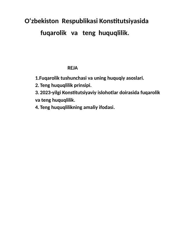 O‘zbekiston  Respublikasi Konstitutsiyasida   fuqarolik   va   teng  huquqlilik.