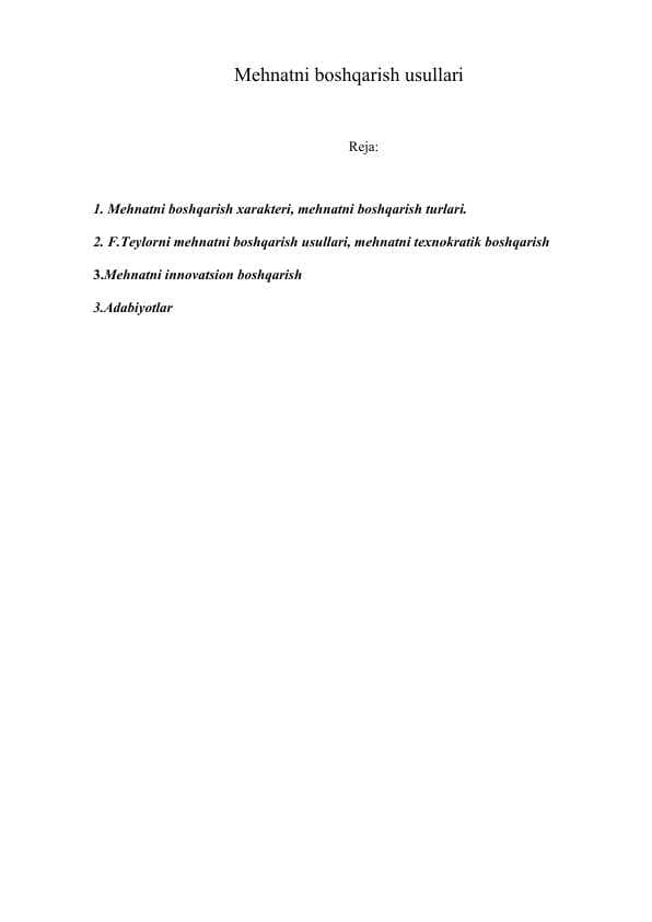 Mehnatni boshqarish usullari
