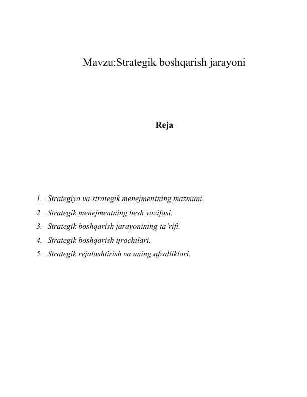 Strategik boshqarish jarayoni