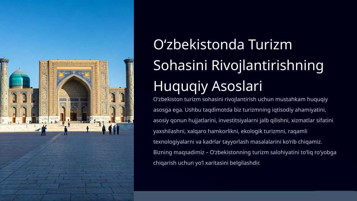 O‘zbekistonda Turizm Sohasini Rivojlantirishning Huquqiy Asoslari