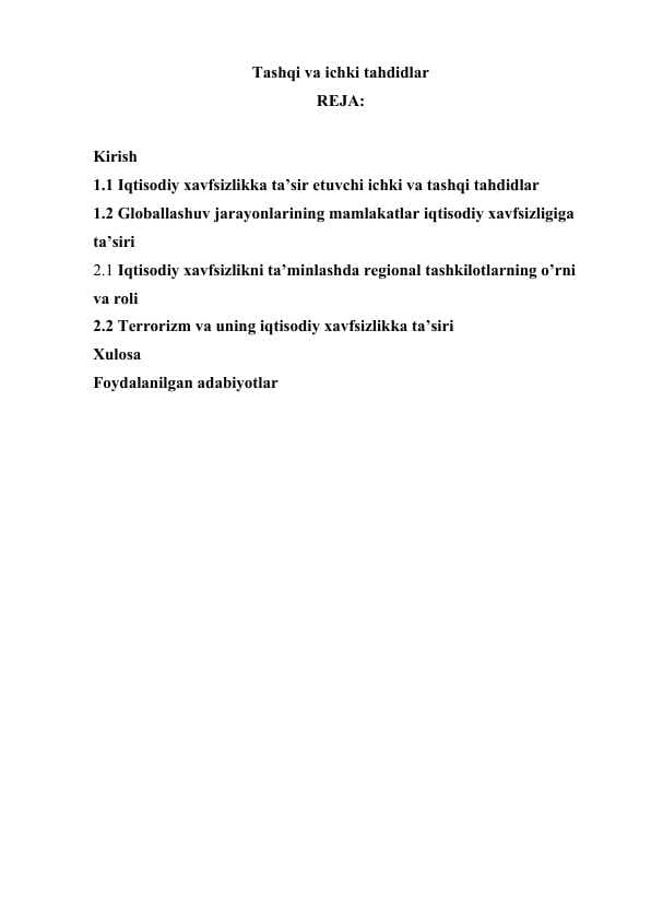 Tashqi va ichki tahdidlar