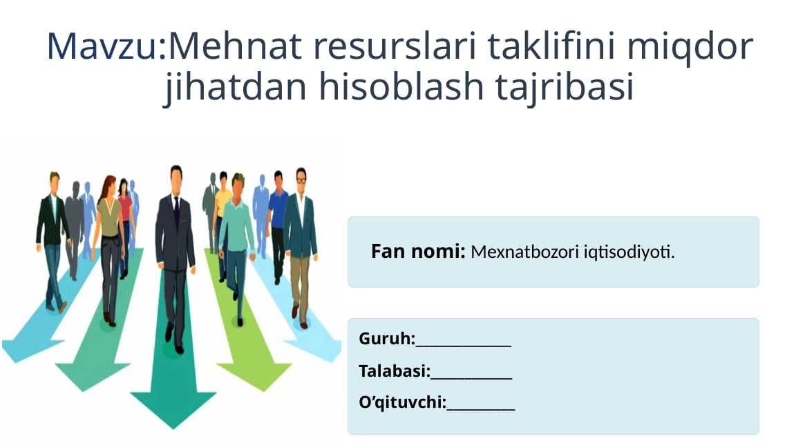 Mehnat resurslari taklifini miqdor jihatdan hisoblash tajribasi