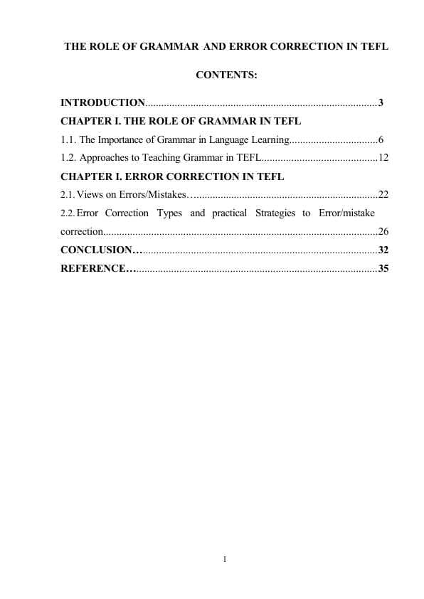 THE ROLE OF GRAMMAR AND ERROR CORRECTION IN TEFL
