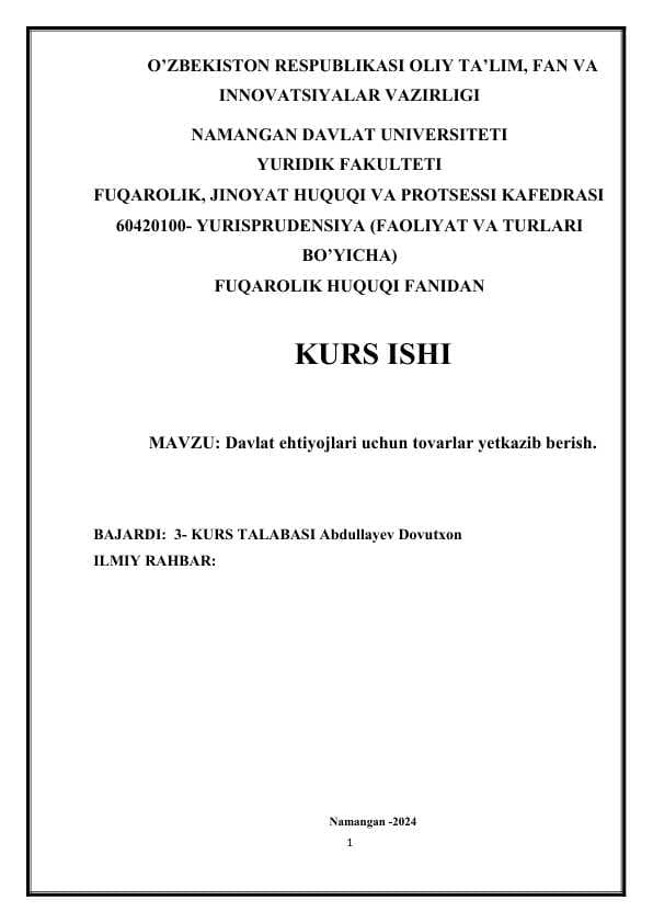 Davlat ehtiyojlari uchun tovarlar yetkazib berish.