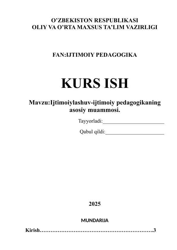 Ijtimoiylashuv-ijtimoiy pedagogikaning asosiy muammosi