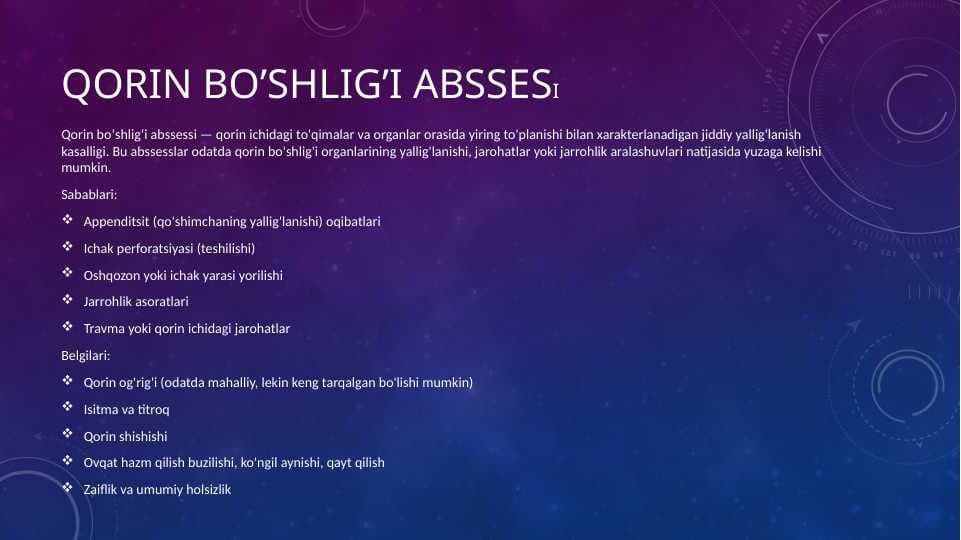 Qorin bo’SHLIG’I ABSSESI