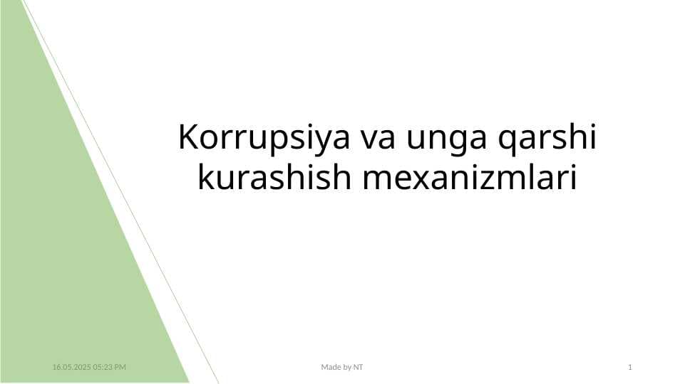 Korrupsiya va unga qarshi kurashish mexanizmlari