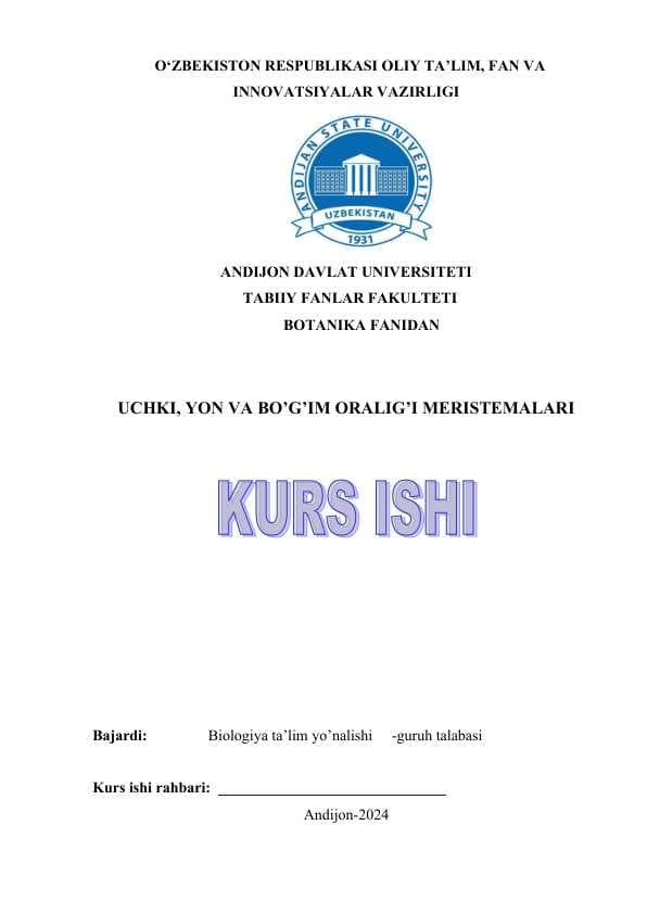UCHKI, YON VA BO’G’IM ORALIG’I MERISTEMALARI