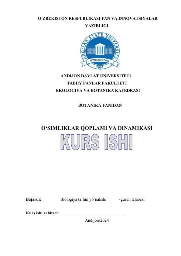 O‘SIMLIKLAR QOPLAMI VA DINAMIKASI