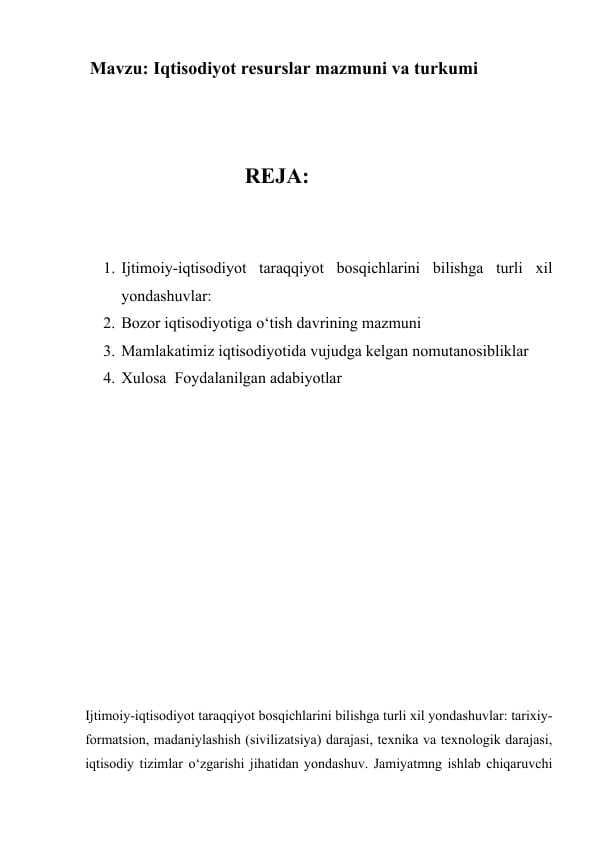 Iqtisodiyot resurslar mazmuni va turkumi