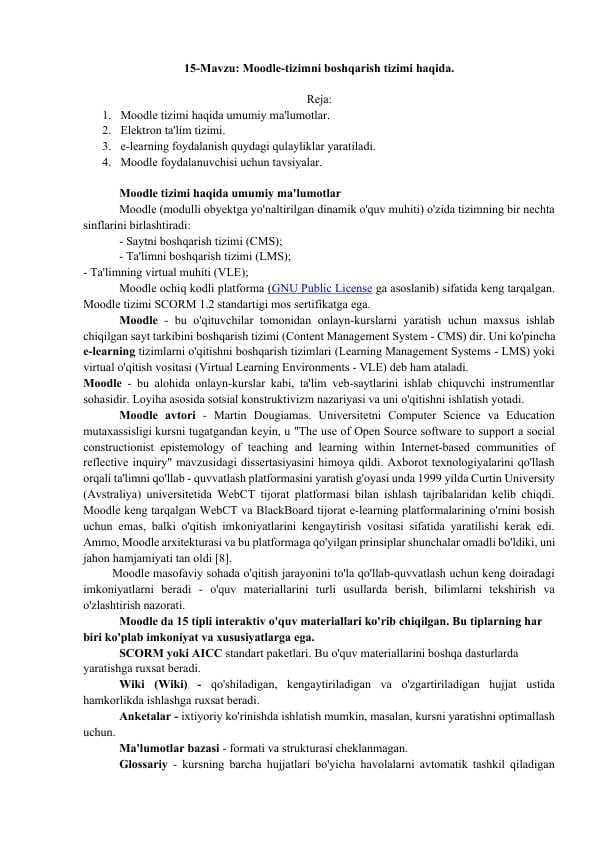 Moodle-tizimni boshqarish tizimi haqida.