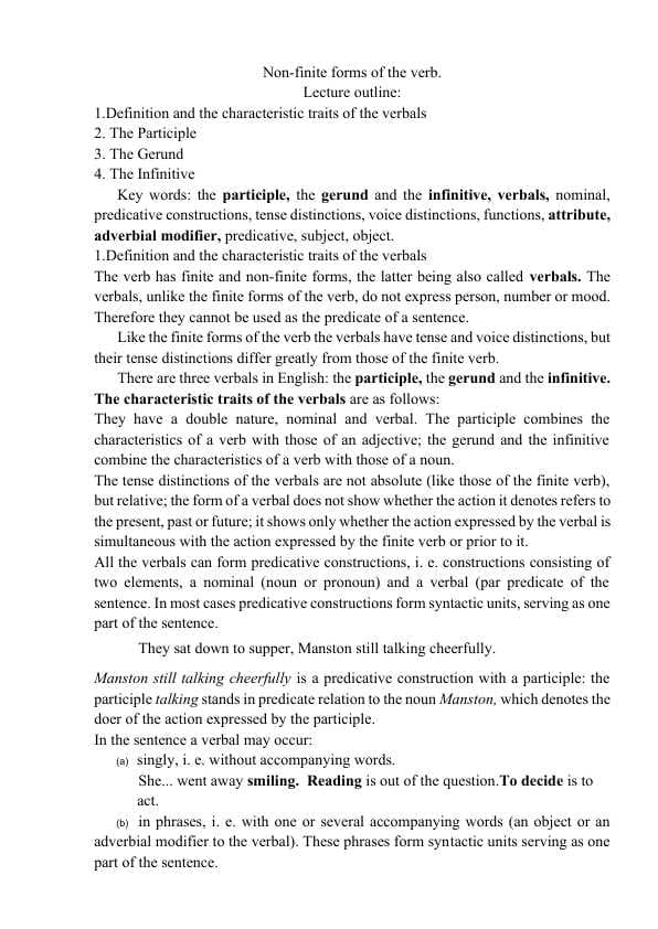 Non-finite forms of the verb