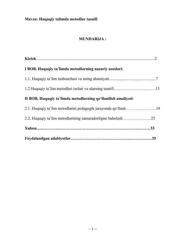 Huquqiy talimda metodlar tasnifi