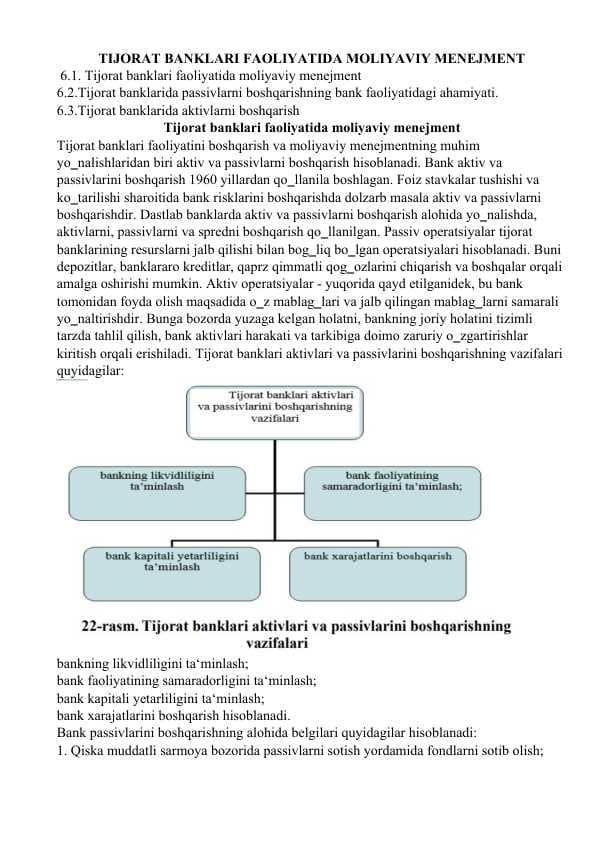 Tijorat banklari faoliyatida moliyaviy menejment
