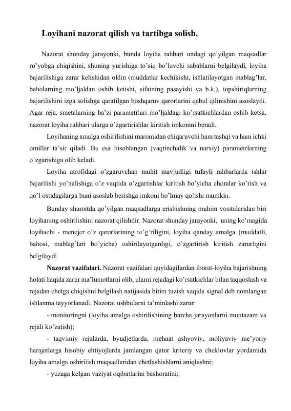 Loyihani nazorat qilish