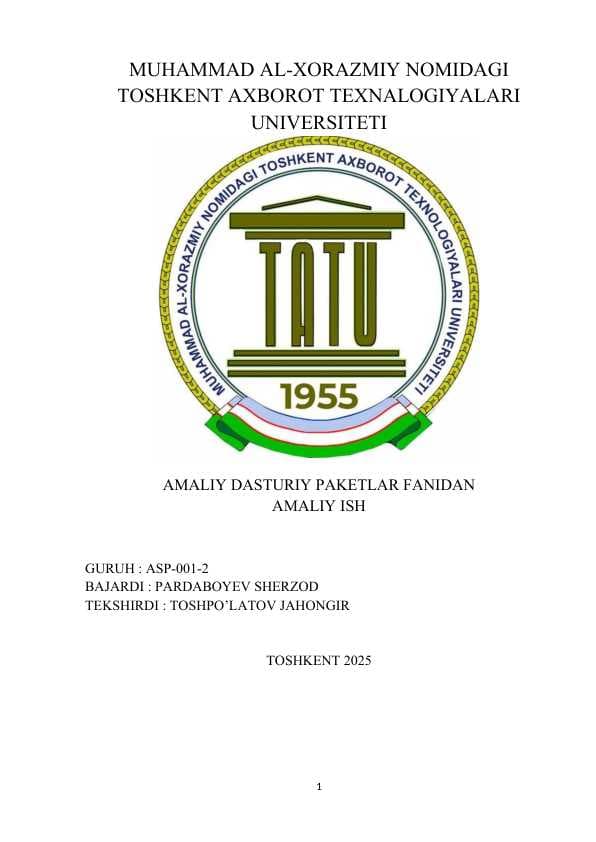 Amaliy dasturiy paketlar fanidan