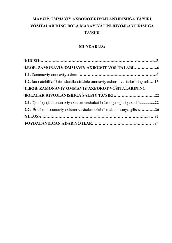 OMMAVIY AXBOROT RIVOJLANTIRISHGA TA’SIRI VOSITALARINING BOLA MANAVIYATINI RIVOJLANTIRISHGA TA’SIRI.docx