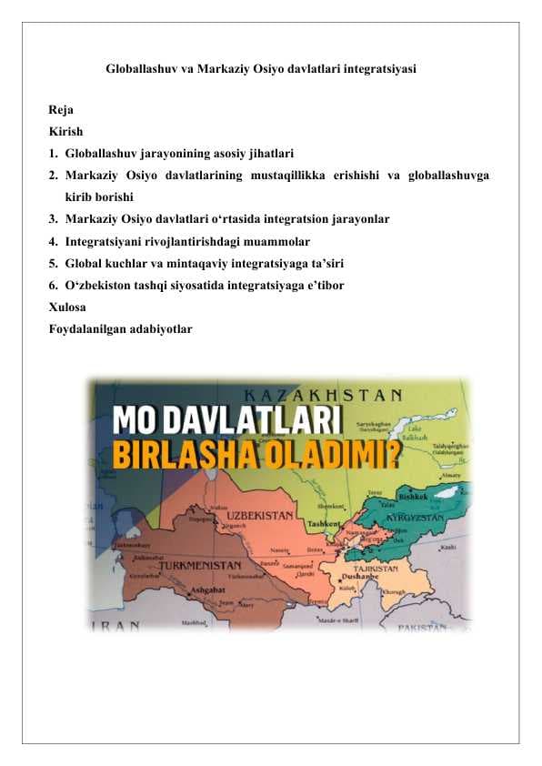 Globallashuv va Markaziy Osiyo davlatlari integratsiyasi 25
