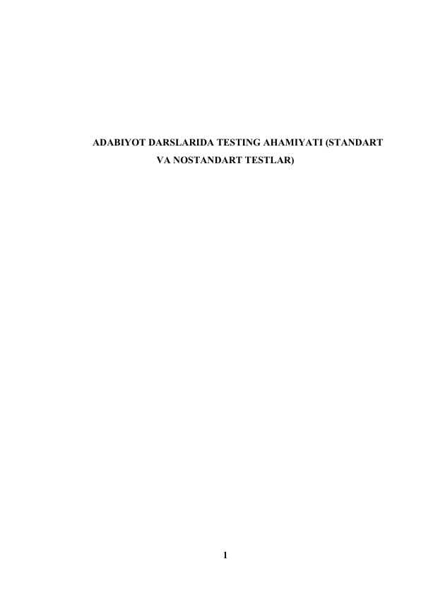 ADABIYOT DARSLARIDA TESTING AHAMIYATI (STANDART VA NOSTANDART TESTLAR)