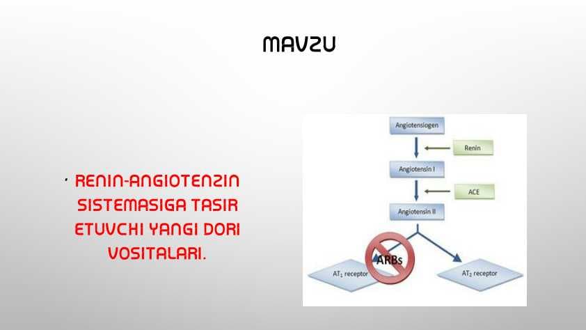 Renin-angiotenzin sistemasiga tasir etuvchi yangi dori vositalari.
