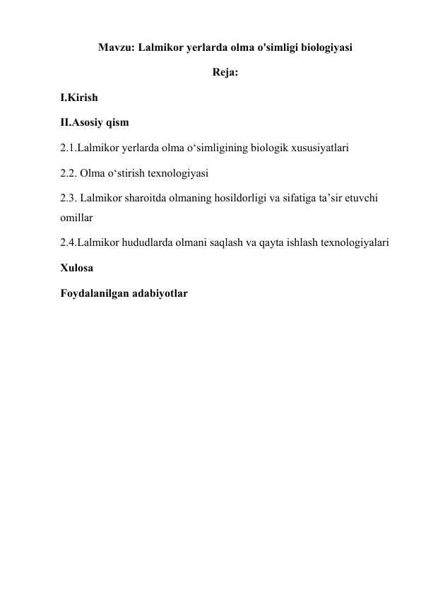 Olma o'simligi biologiyasi