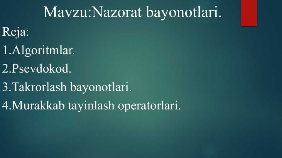Nazorat bayonotlari.