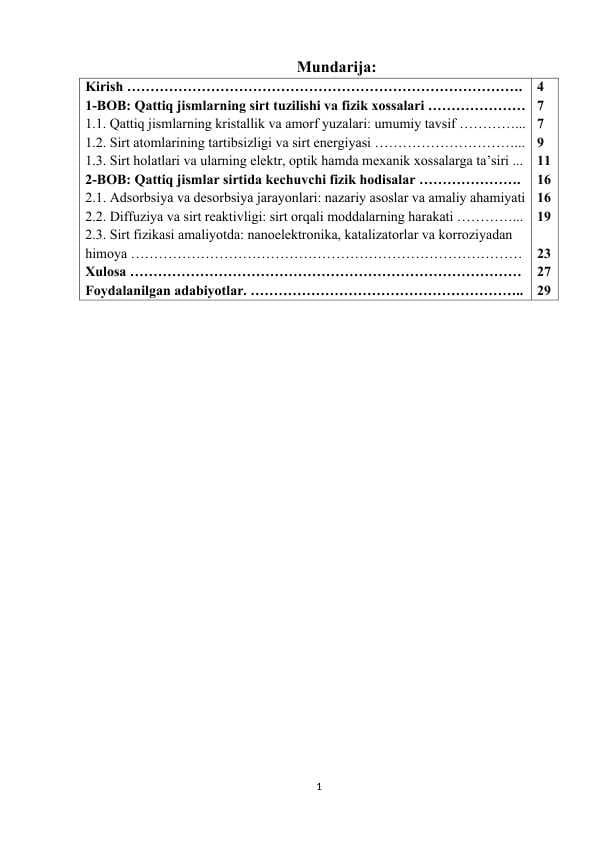 qattiq jismlarning sirt fizikasi. kurs ishi