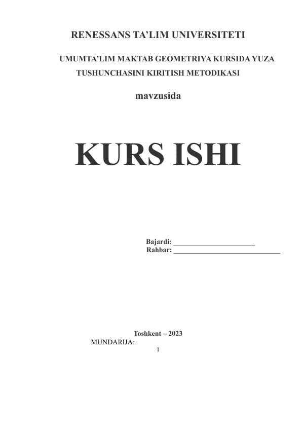 UMUMTA’LIM MAKTAB GEOMETRIYA KURSIDA YUZA TUSHUNCHASINI KIRITISH METODIKASI