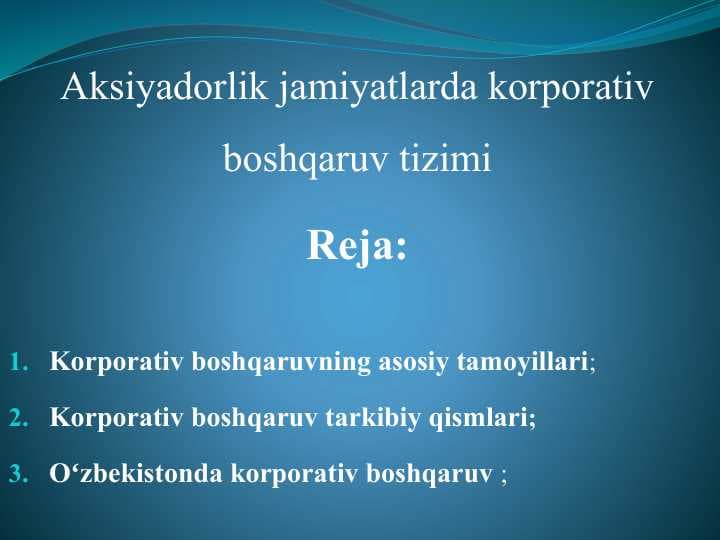 Akstiyadorlik jamiyatlarida korporativ boshqaruv tizimi