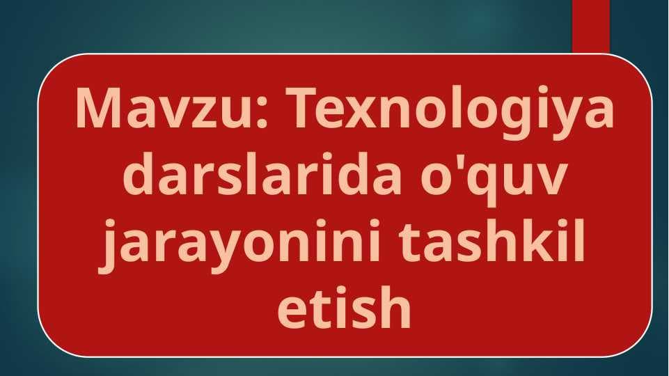 Texnologiya darslarida o'quv jarayonini tashkil etish