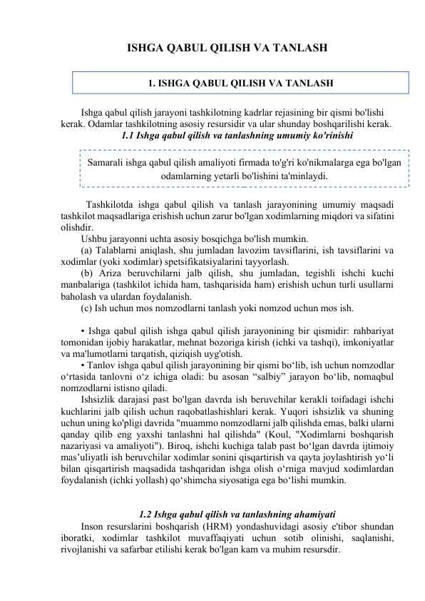 ISHGA QABUL QILISH VA TANLASH