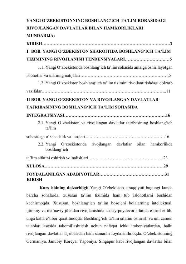 YANGI OʻZBEKISTONNING BOSHLANGʻICH TA'LIM BORASIDAGI  RIVOJLANGAN DAVLATLAR BILAN HAMKORLIKLARI