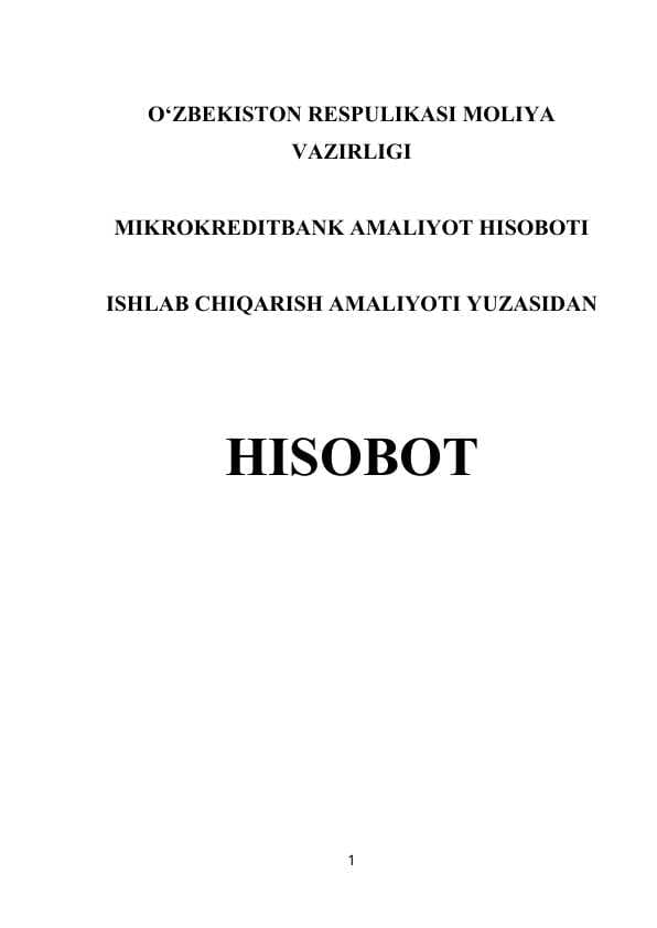 MIKROKREDITBANK AMALIYOT HISOBOTI