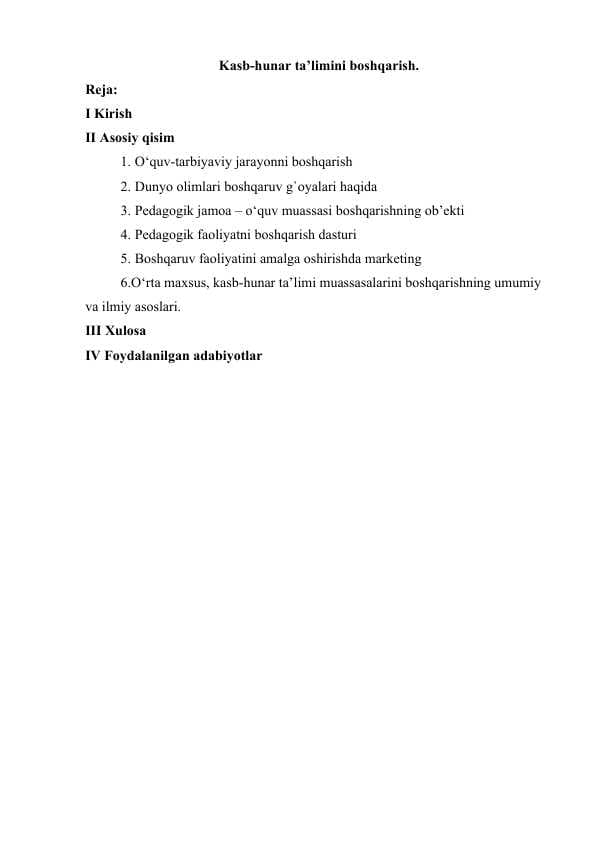 Kasb-hunar ta’limini boshqarish