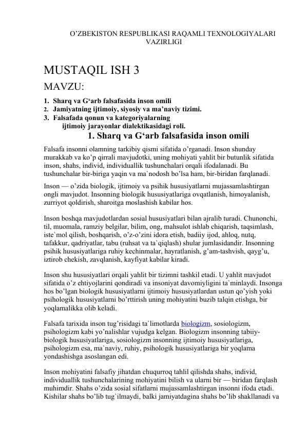 Sharq va G‘arb falsafasida inson omili