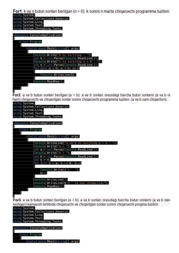 c++ qudrat abdurahimov javoblari bilan for