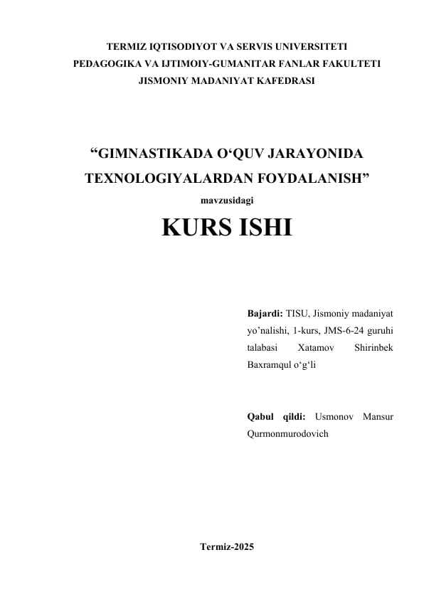 Gimnastikada sportchilarni nazariy tayyorlash