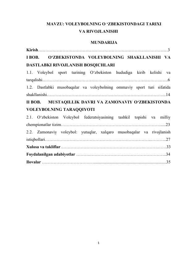 VOLEYBOLNING O ‘ZBEKISTONDAGI TARIXI VA RIVOJLANISHI