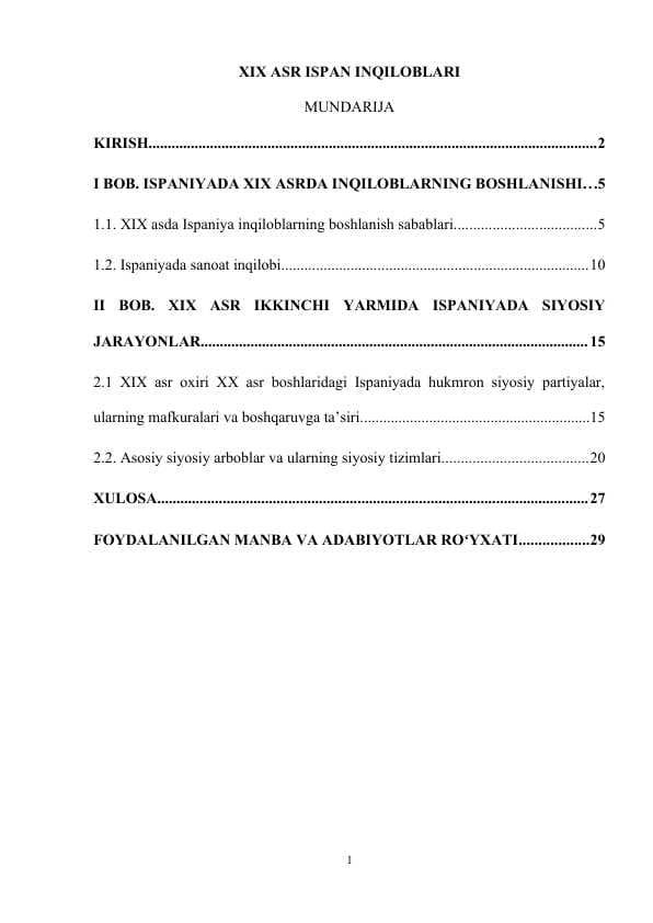 XIX ASR ISPAN INQILOBLARI   kurs ishi