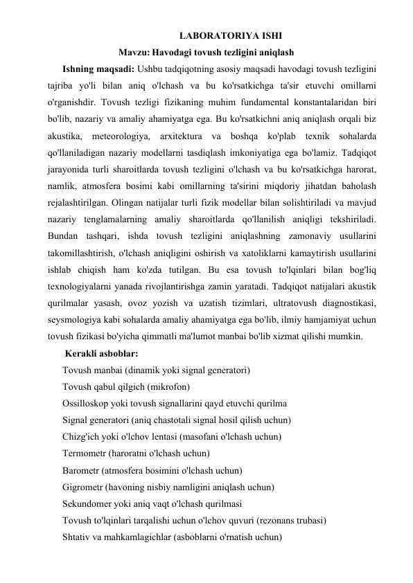 Havodagi tovush tezligini aniqlash