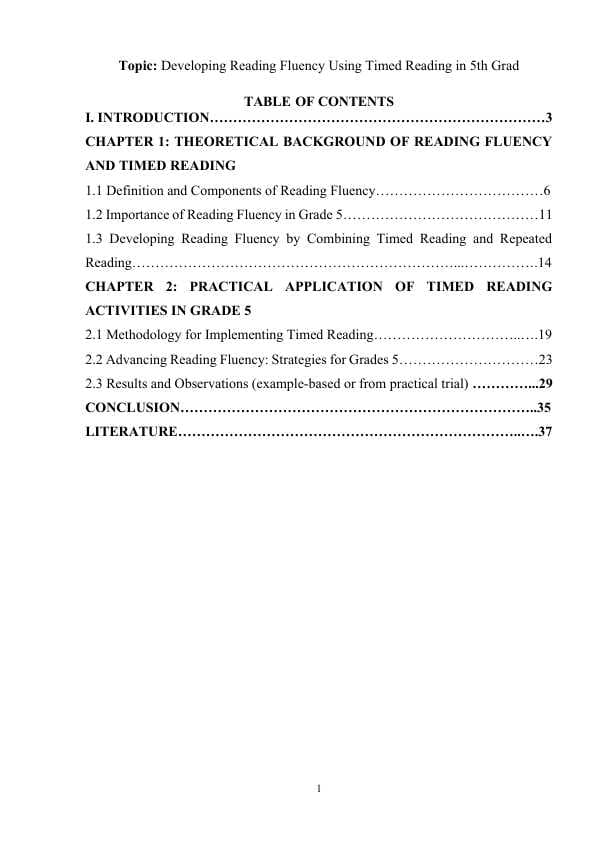 Developing Reading Fluency Using Timed Reading in 5th Grad